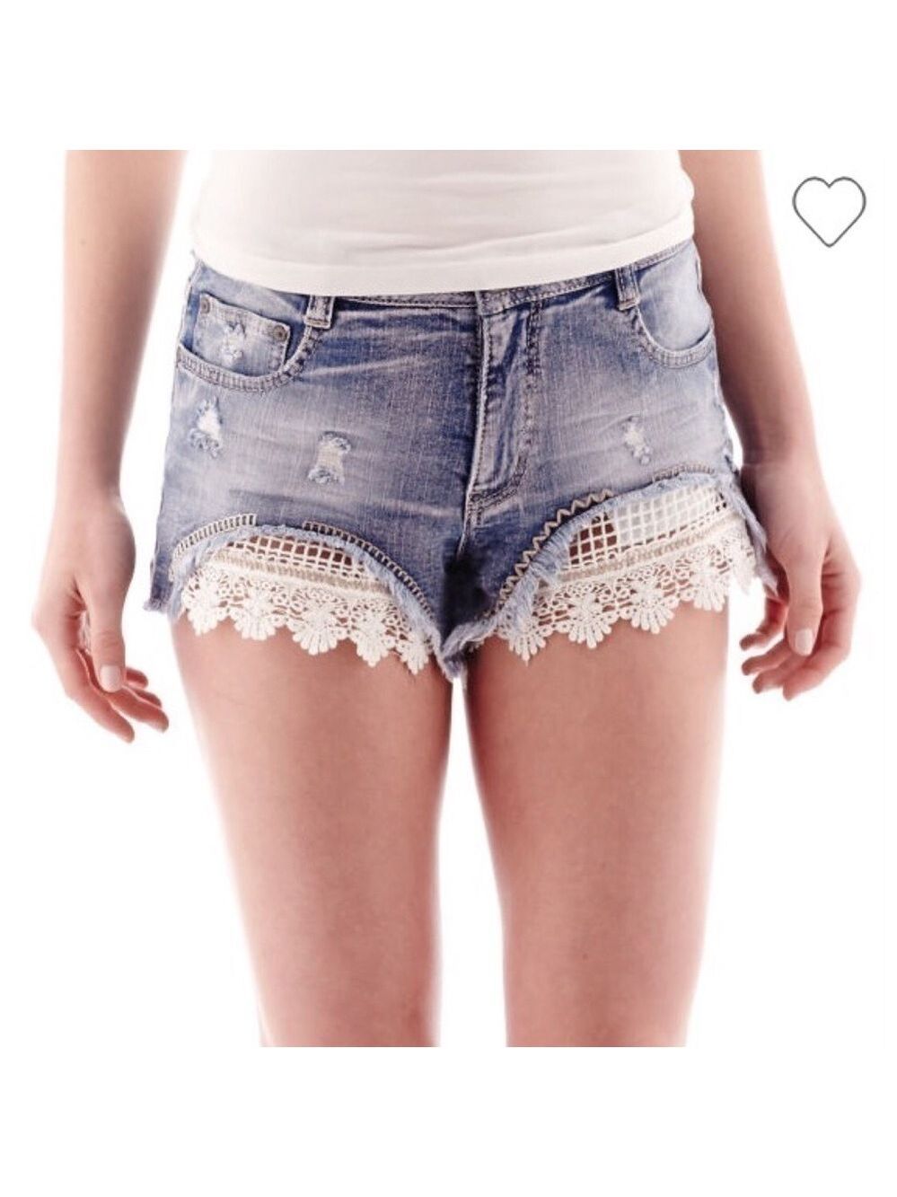 𝅺CROCHET trim high waisted jean shorts Jr size 3